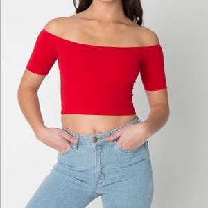 American Apparel Tops - American Apparel Red Off The Shoulder Crop American Apparel Tops - American Apparel Red Off The Shoulder Crop